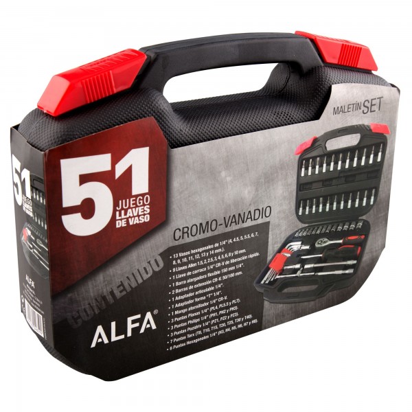 Juego  46 pc. llaves de vaso 1/4+puntas Juego  46 pc. llaves de vaso 1/4+puntas